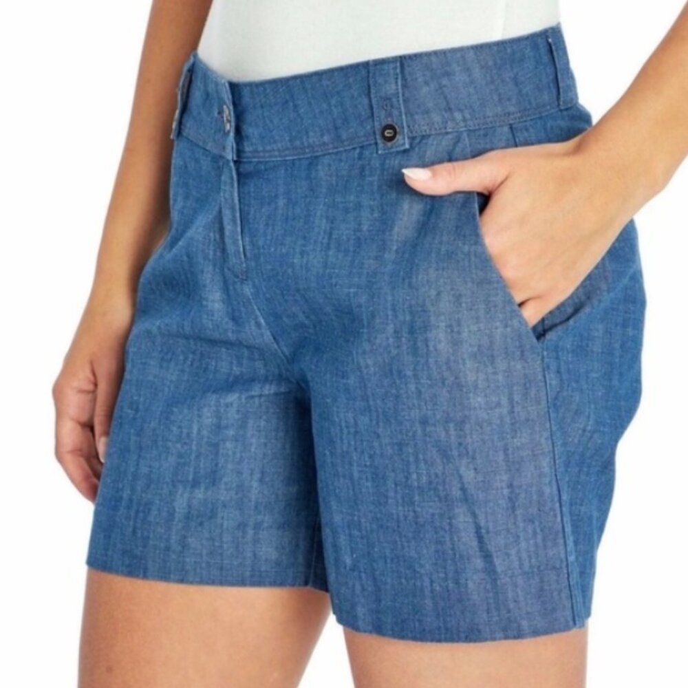 Isaac Mizrahi Blue Chambray High Rise Chino Shorts Size 10 NWT